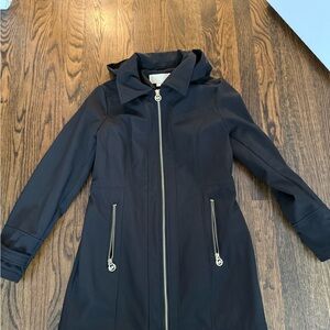 Michaels Black Hooded Trench Coat with Silver Zippers